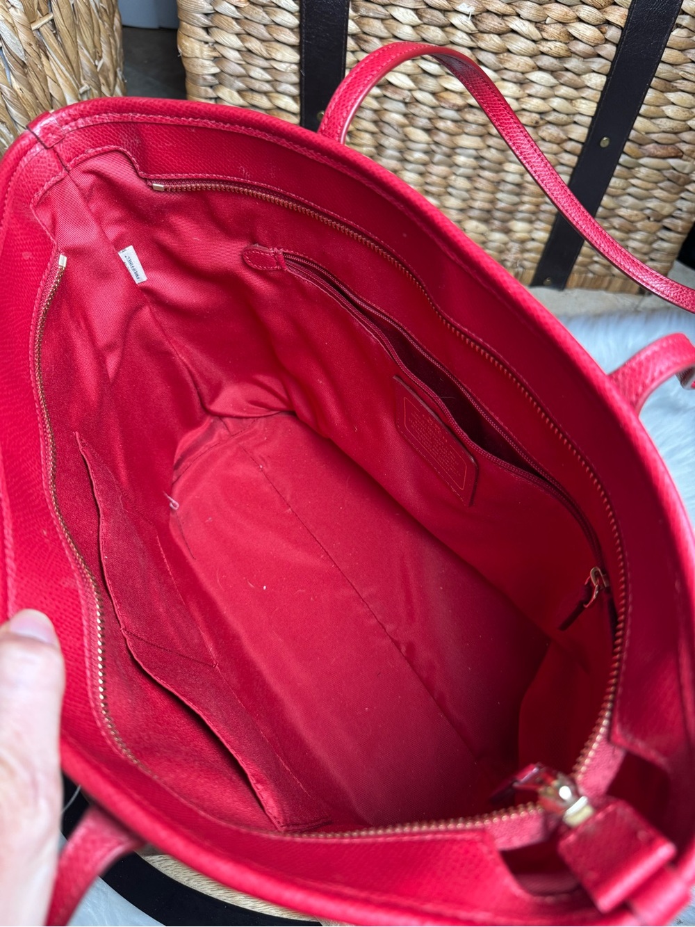 Coach Red Leather Tote with Gold Logo and Hangtag - Picture 5 of 6
